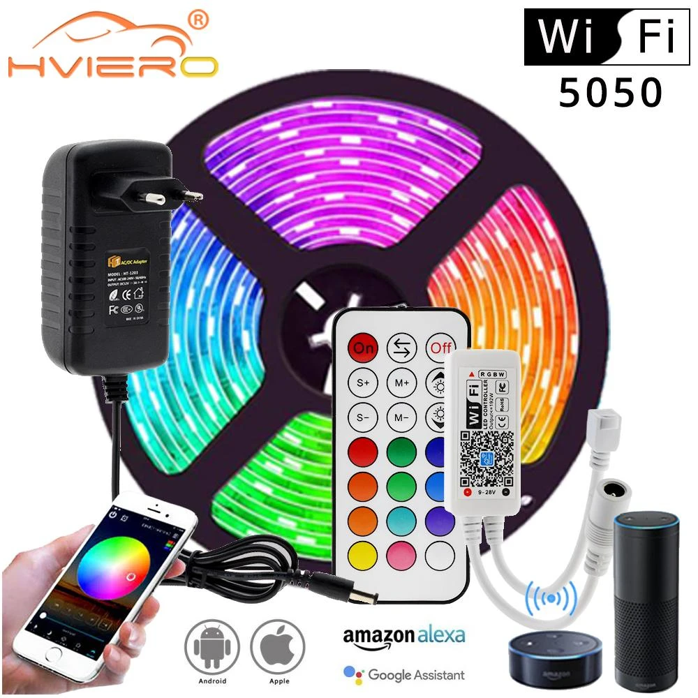 

WIFI / Bluetooth-compatible RGB RGBW LED Strip Set DC12V LED Strip 5050 5m 300LEDs + WIFI Controller + Power Adapter Led Strip