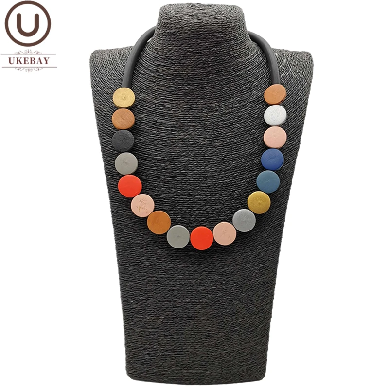 

UKEBAY New Multicolor Wooden Necklaces Women Choker Necklace Ethnic Jewelry Handmade Sweater Chain Rubber Jewelry Gothic Chains