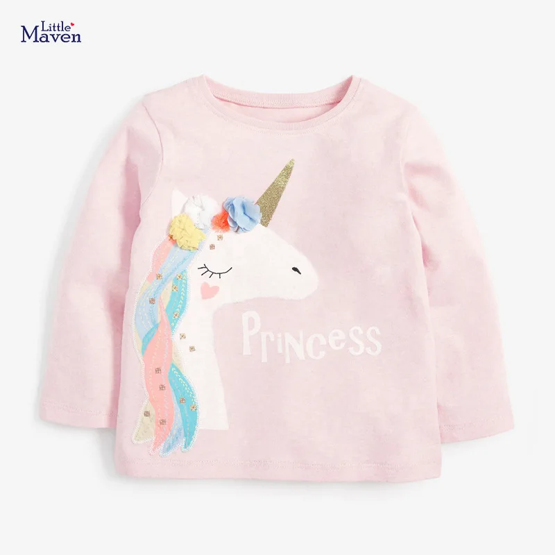 

Little maven Spring and Autumn Clothes Baby Girls Unicorn Tops Cotton Sweatshirt Thin Children Pretty T-shirt for Kids 2-7 year