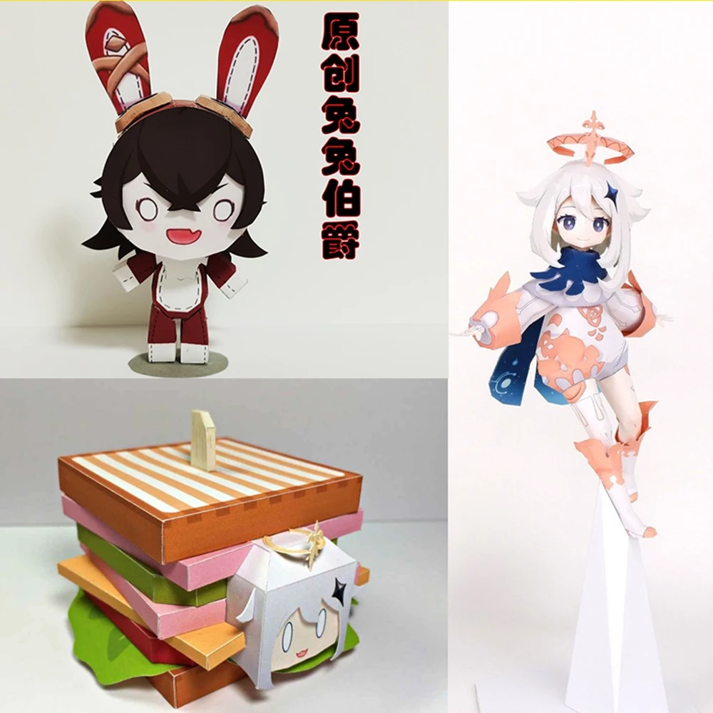 Game Genshin Impact Character 3D DIY Paper Model Figure Stand Plate Desk Decor Barbara Paimeng Anime Standing Sign Gifts | Игрушки и