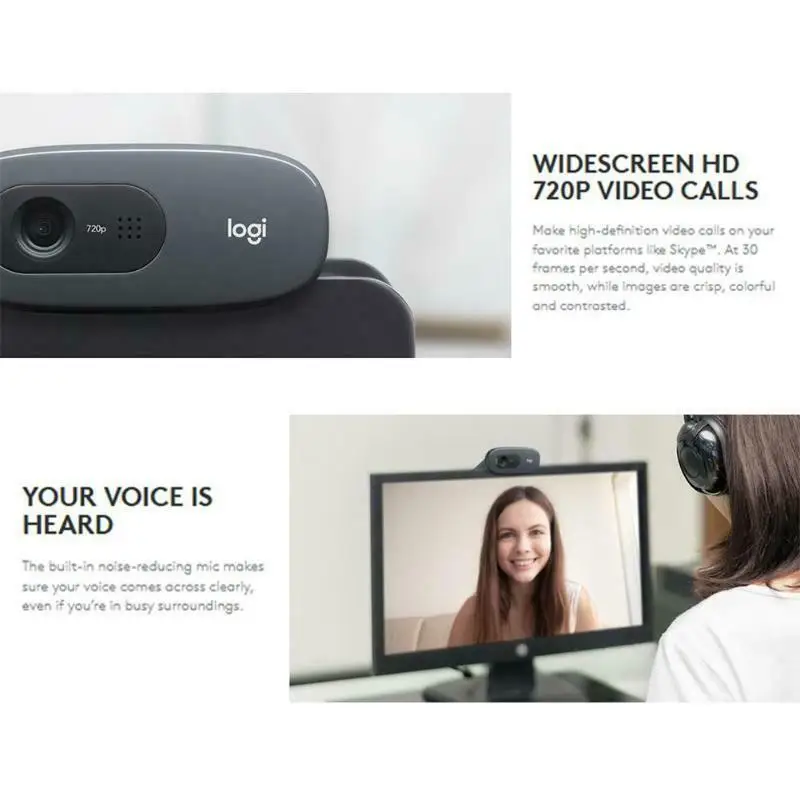 Logitech C270 HD веб камера видео 720P игровая Auchor прямая трансляция Встроенный Micphone