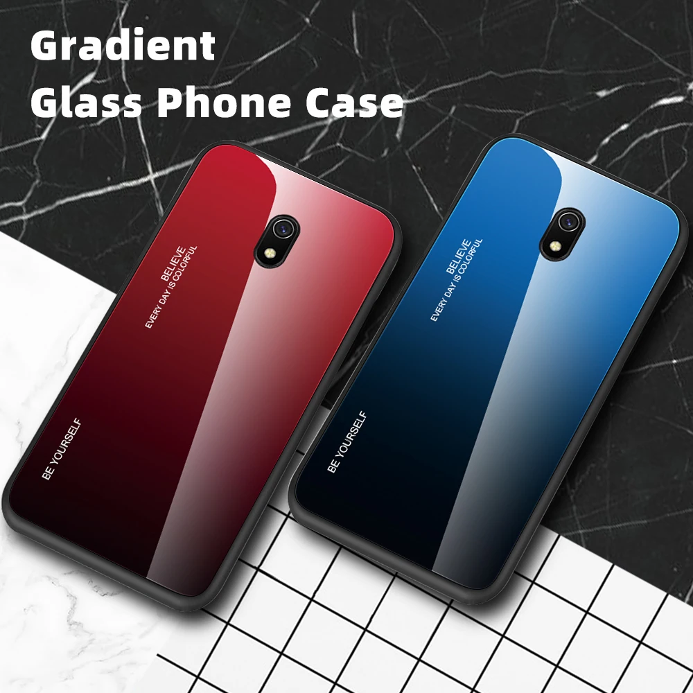 Градиентный чехол из закаленного стекла для телефона для Xiaomi Redmi 8A 8 7A 6A Капа Redmi 8 7 6 Redmi8 8A жесткий Стекло чехол на заднюю панель