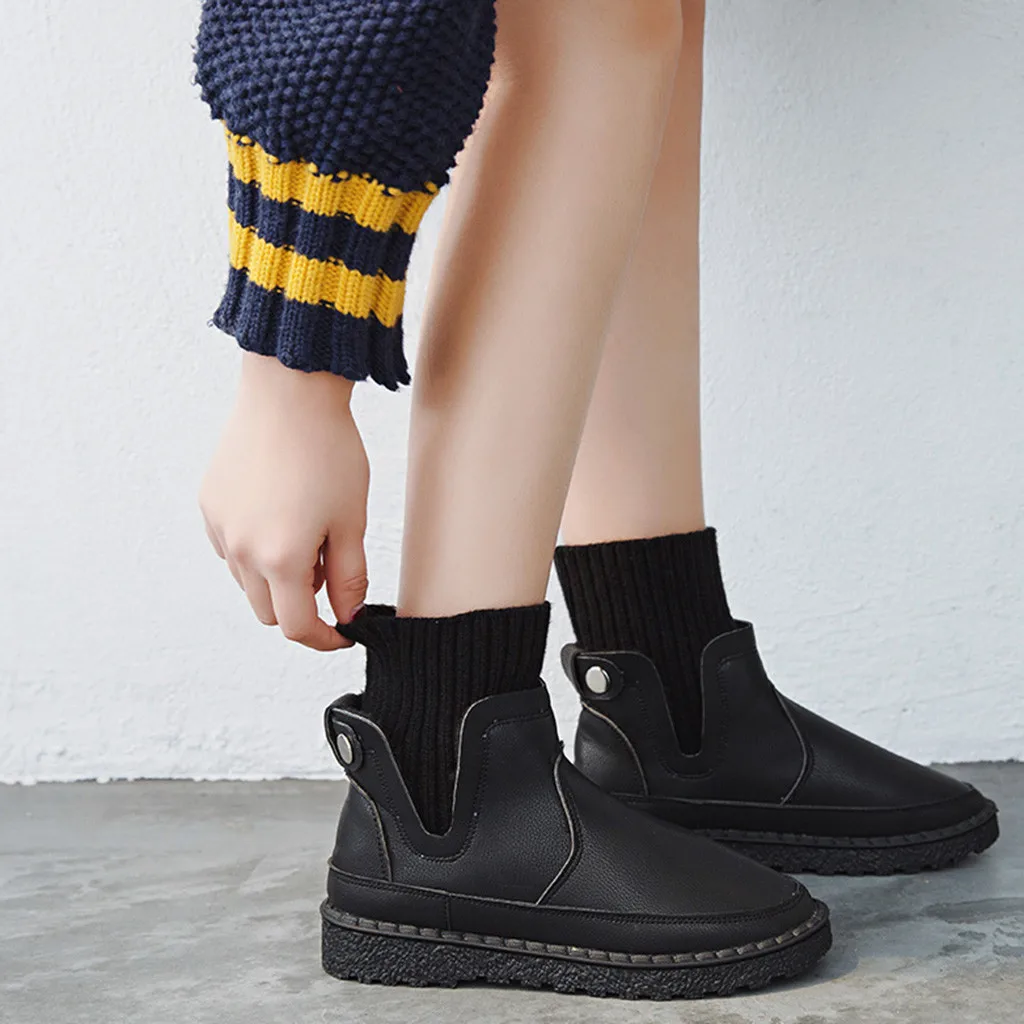 Вязаные носки ботинки женские зимние короткие в английском стиле Модные Кожаные