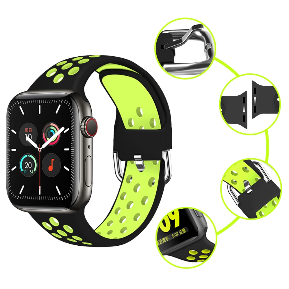 

Ремешок спортивный из мягкого силикона для Apple Watch Series 6 5 4 3 2 SE, резиновый браслет для наручных часов 38 мм 42 мм, 40 мм 44 мм