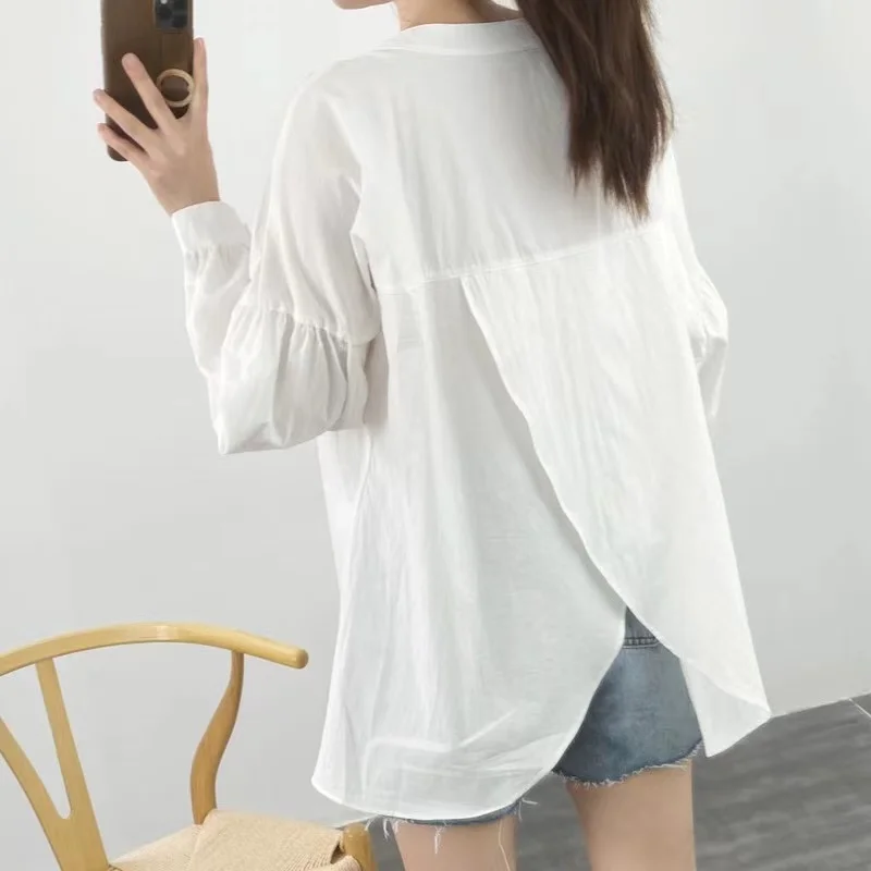 

COIGARSAM Loose blouse women Lantern Sleeve V-Neck blusas womens tops and blouses Khaki White Black 2490
