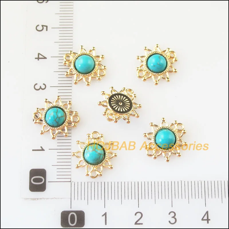 Мода 20 шт. цвета: золотистый Цвет круглые синие камни с изображением подсолнуха