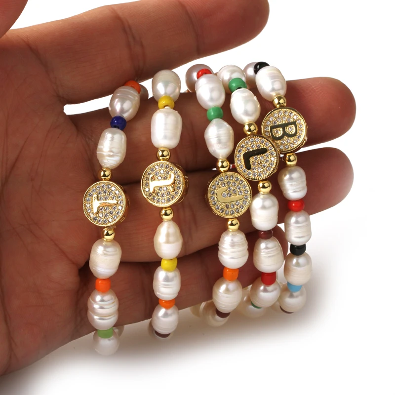 Женский браслет из натурального пресноводного жемчуга 26 букв|Плетеные браслеты|