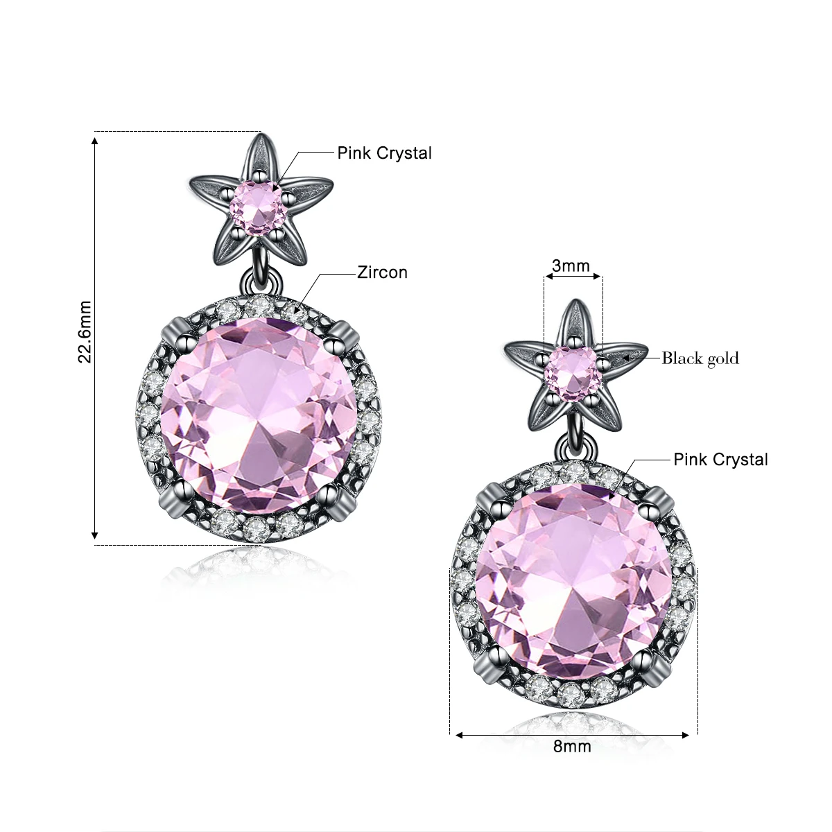 

Silver Chakra Gold Earrings For Women 925 Sterling Silver Earring Flower Cute Pink Crystal Drop Earring Wedding Fine Jewelry New