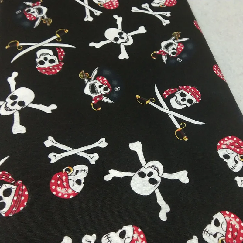 

Cotton Spandex 50x105cm Stretchable Pirate Skull Crossbones Halloween Elastic Skull Sword Printed Fabric Elastic Patchwork Cloth