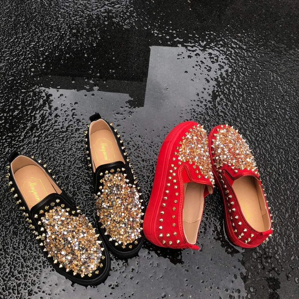

2020 Spring Summer Women Flats Platform Sneakers Crystal Rivers lady shoes slip on creepers moccasins Red Plus Size 42 43 44