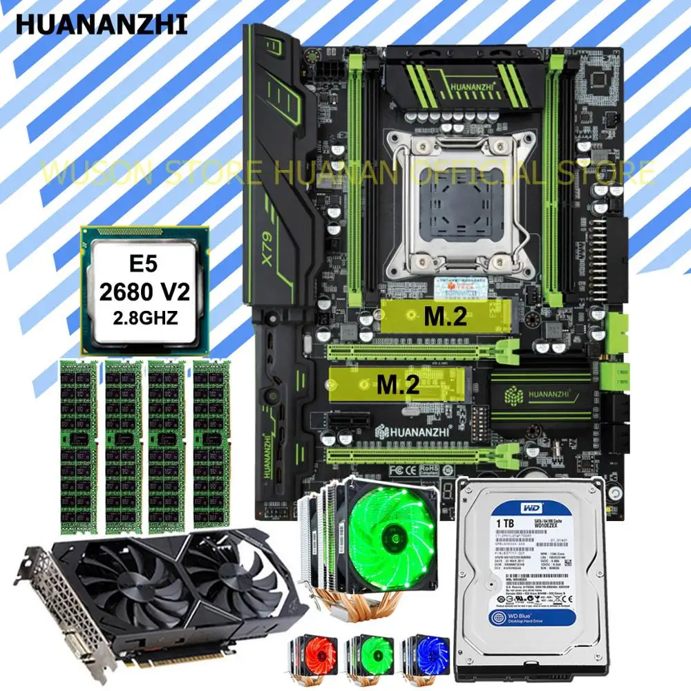 HUANANZHI X79 Pro Материнская плата с двумя M.2 слот Процессор Xeon E5 2680 V2 охладитель