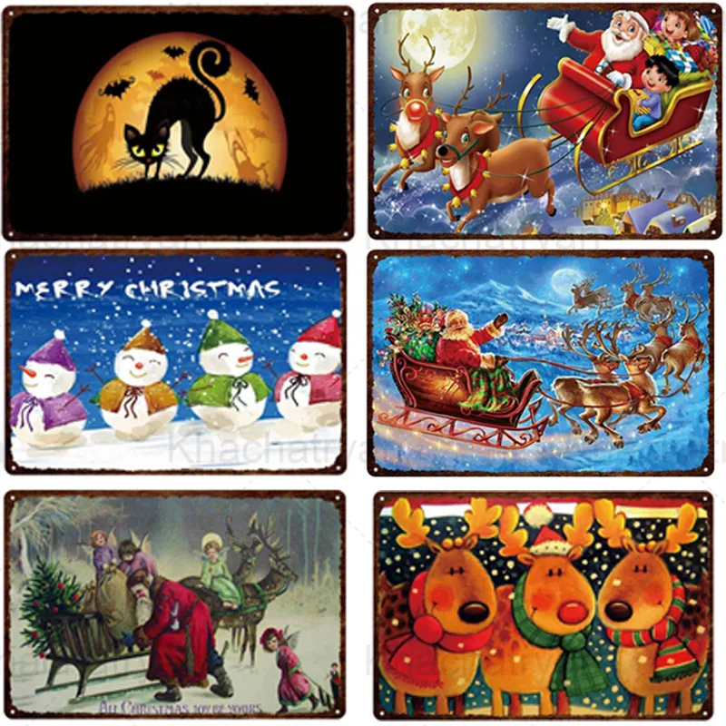 

Праздничный домашний декор жестяной знак Хэллоуин кот умственная тарелка Рождественский подарок железный лист теплый винтажный Лось сани ...