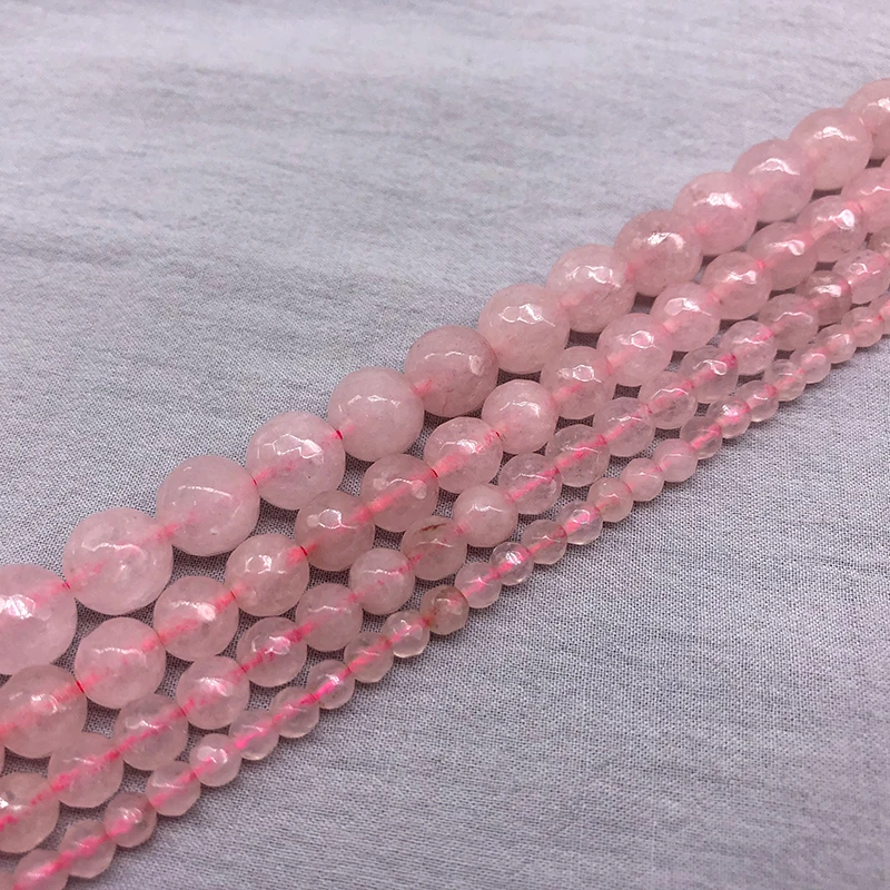 Бусины из натурального камня ААА + граненые розовые кварцевые бусины для