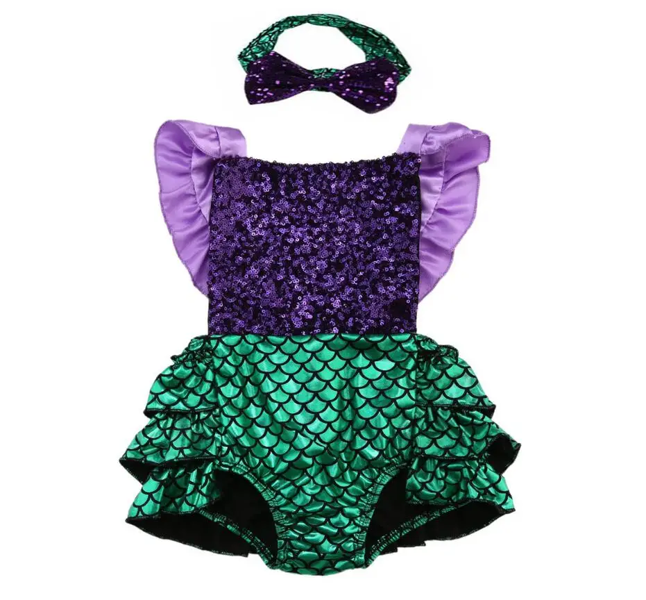 Purple Детские комбинезоны для девочек купальный костюм маленькая принцесса-Русалочка Ариэль карнавальный костюм платье принцессы для девочек купальный костюм на Хэллоуин - Цвет: Purple