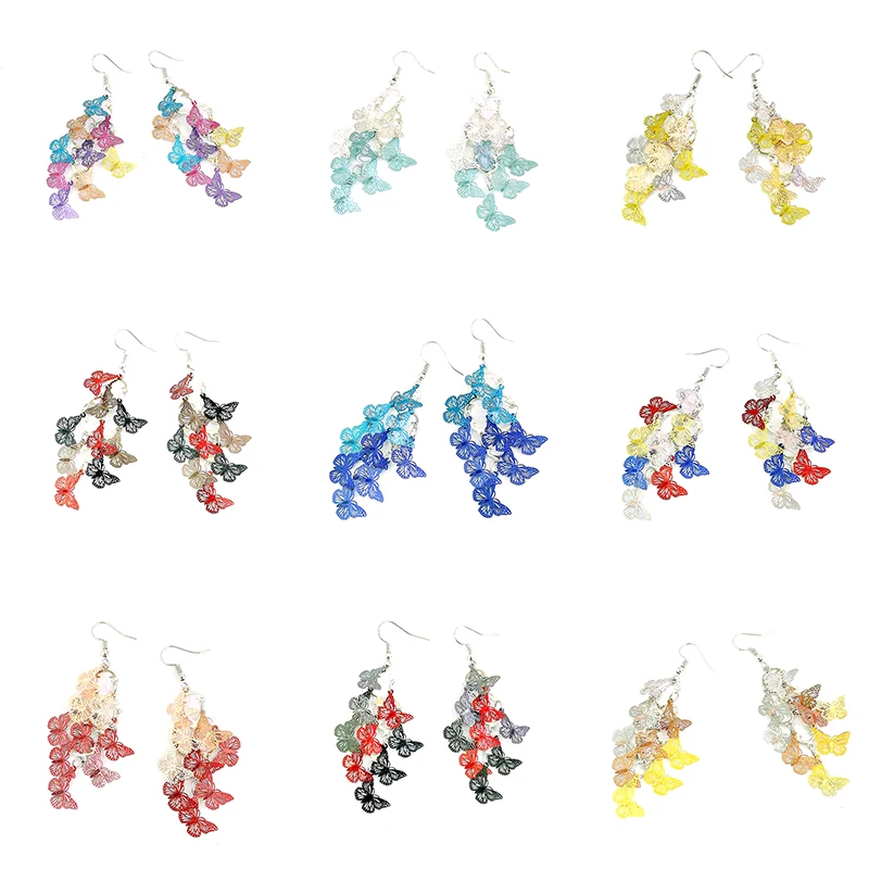 Уникальные серьги-бабочки на шнурке цветные длинные висячие серьги-подвески с