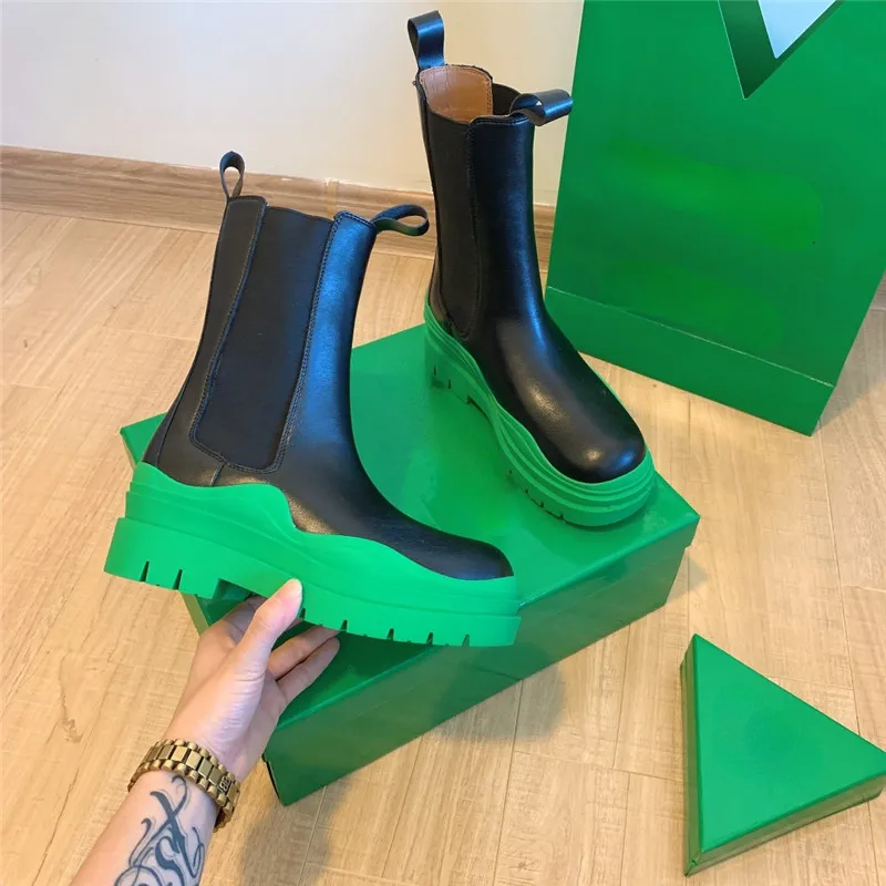 

Female High-end Thick Bottom Smoke Pipe Boots Avocado Color Increased Jelly Color Women's Short Boots British Style Single Boots