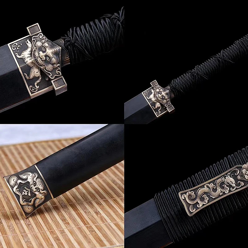 

Handmade Chinese Ruyi Sword Black Wood Sheath Folding Steel Knife Chinese Knife Home Decoration Display Cosplay Sword