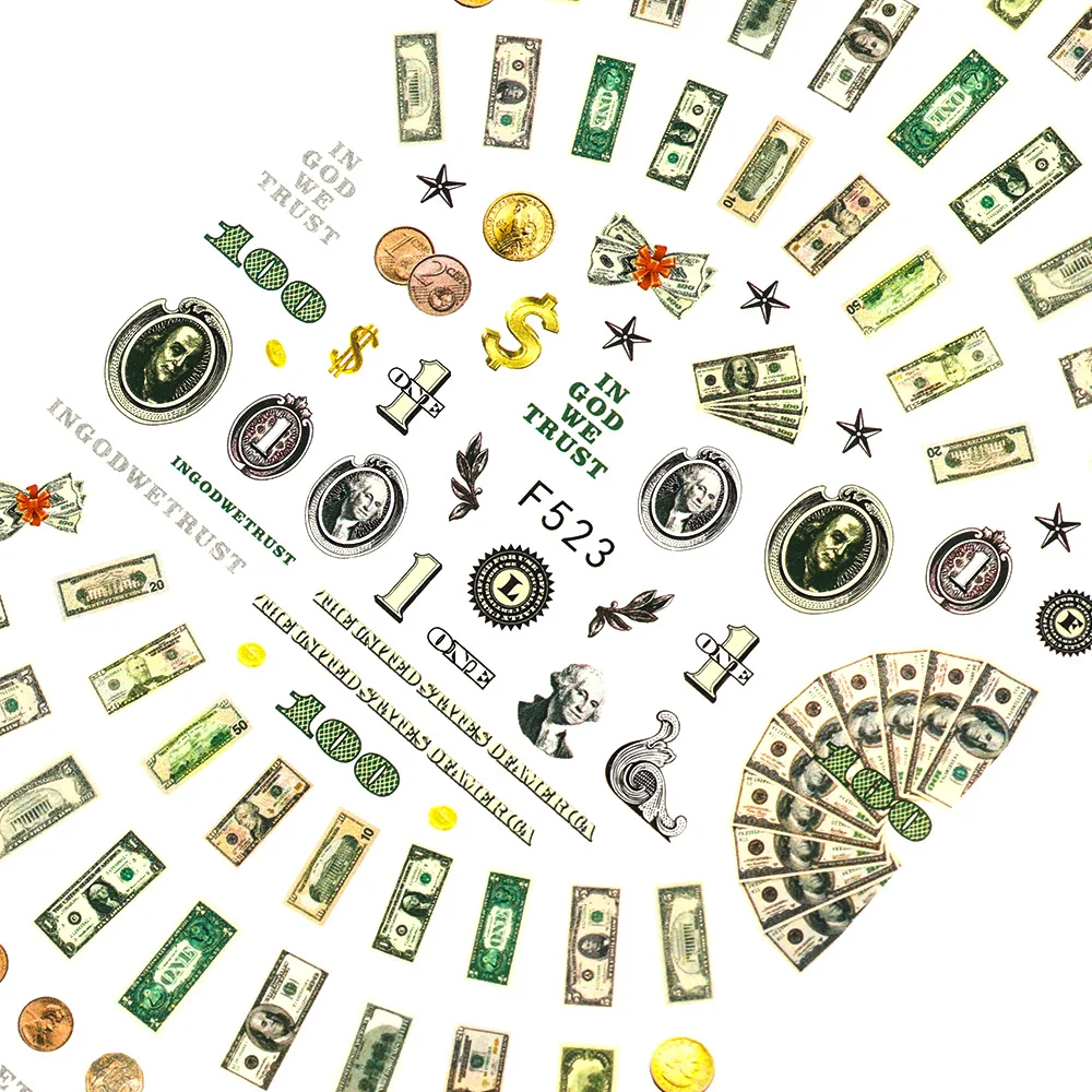 Рисунки на ногтях Стикеры Деньги Доллар богатых Стиль наклейки фольга для