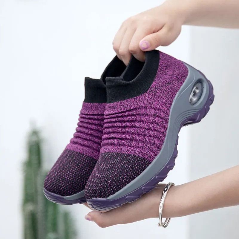 MWY Sock Flats Shoes Women Breathable Platform Sneakers Schuhe Damen Increased Casual Shoes Stretch Fabric Outdoor Loafers Women