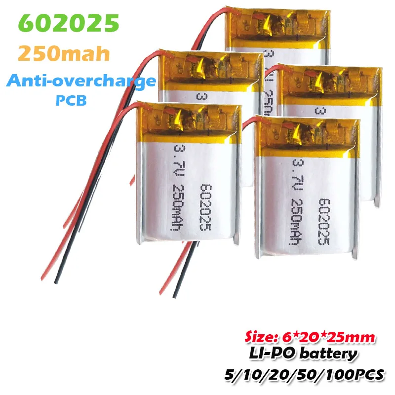 602025 3 7 V 250mAh литиевые аккумуляторные батареи для MP3 MP4 MP5 GPS PSP mobile гарнитура и