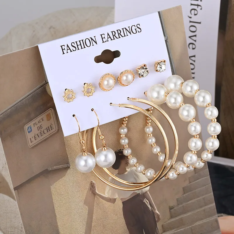 

POXAM Geometric Pearl Gold Plated Big Hoop Drop Earrings for Women Fashion Metal Circle Earrings 2021 Trend Brincos Jewelry Gift