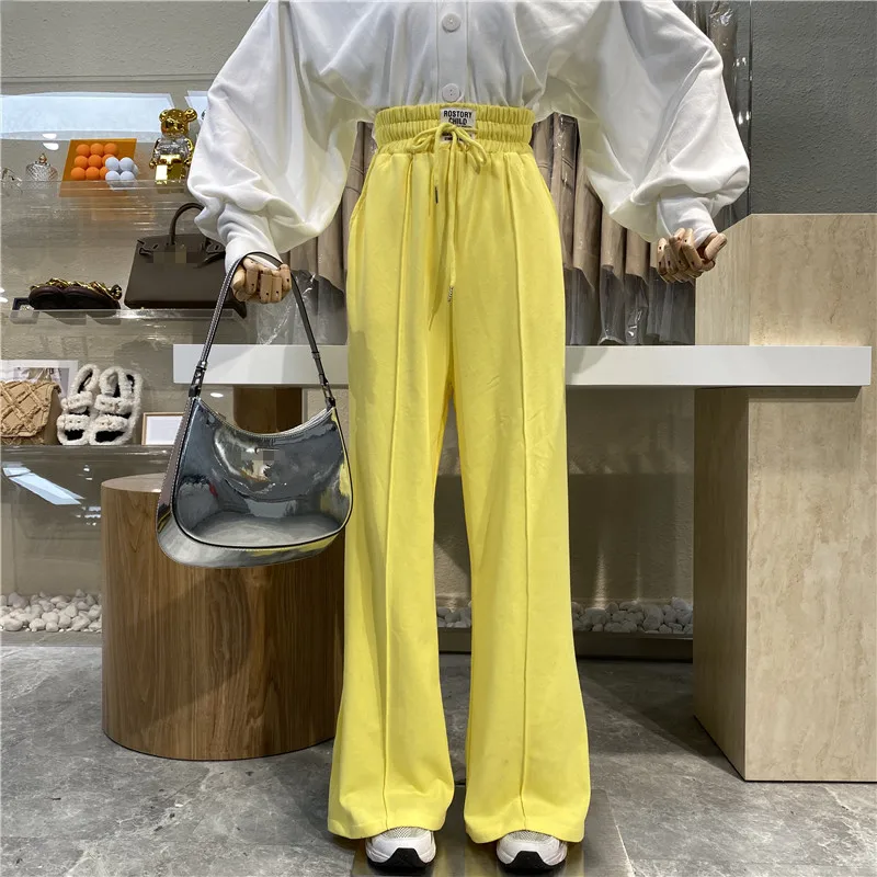 

Niche Design Athletic Leisure Straight Wide Leg Pants 2021 New Student Versatile High Waist Taped Drawstring Baggy Pants