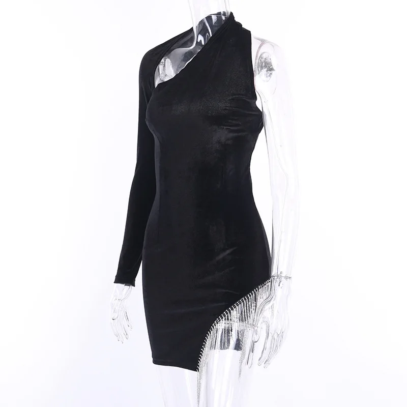 Женское однотонное облегающее платье COLDKER с открытой спиной на одно плечо