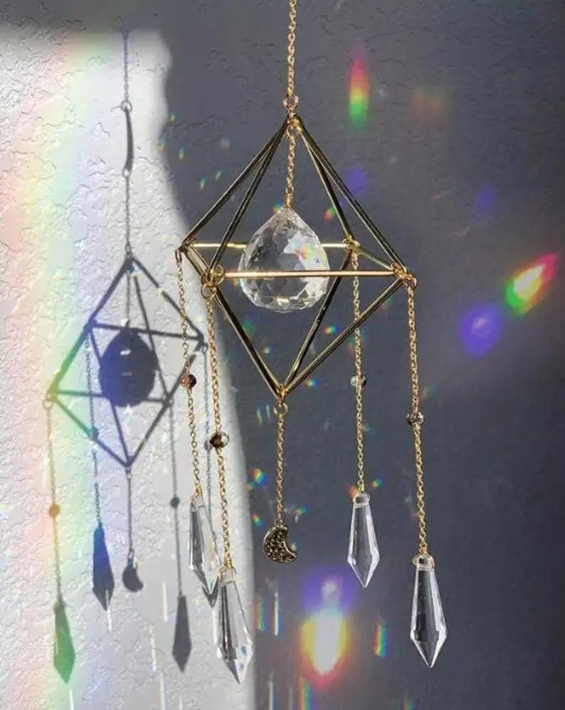 

Aura Crystal Ball Suncatcher in Gold Window Light Catcher Prism Celestial Rainbow Boho Witchy Decoration Moon Sun Catchers Home