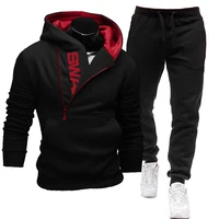 mens hooded tracksuit zip up sports sweatshirt set 2 piece fall and winter 2021