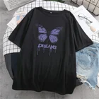 Женская футболка в стиле Харадзюку, свободная Готическая футболка в Корейском стиле с принтом фиолетовых бабочек, футболка в стиле панк, Y2k