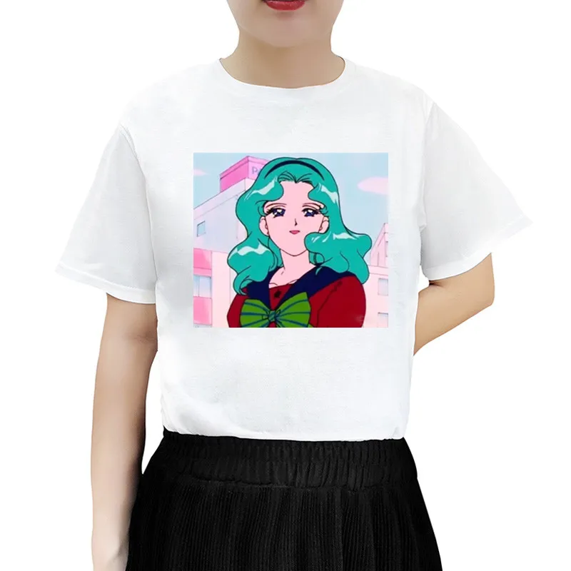 

Футболка в стиле ретро для мужчин и женщин, модная тенниска в стиле вейпорвейв с принтом грустной девушки, топы в японском стиле аниме, футбо...