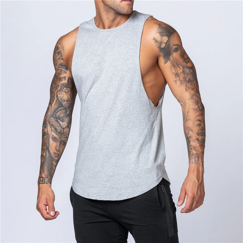 Mens Tank Tops Shirt Gym Stringer Top Fitness Clothing Cotton Sleeveless Vest Man Plain Canotte Bodybuilding Tanktop | Мужская одежда