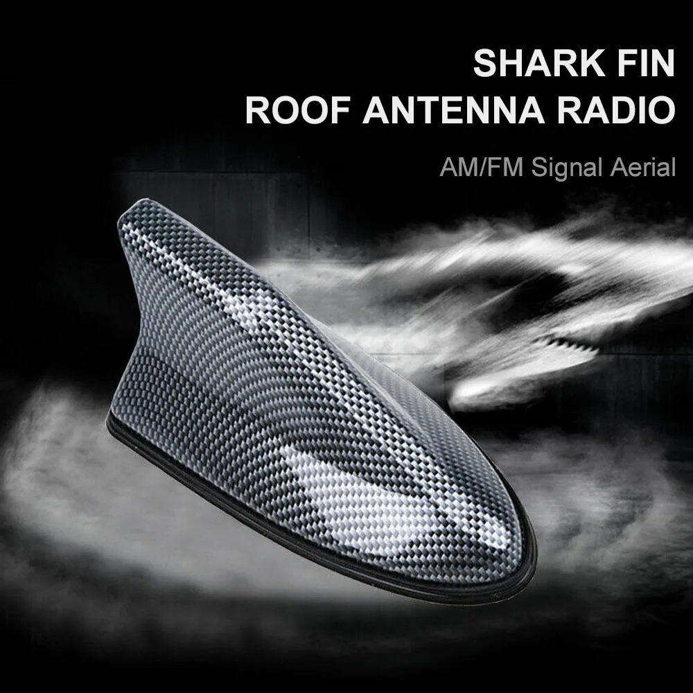 

Universal Shark Fin Antenna Radio AM/FM Carbon ABS Fiber Shark Fin Roof Antenna Cable Waterproof with Adhesive Car Accessories