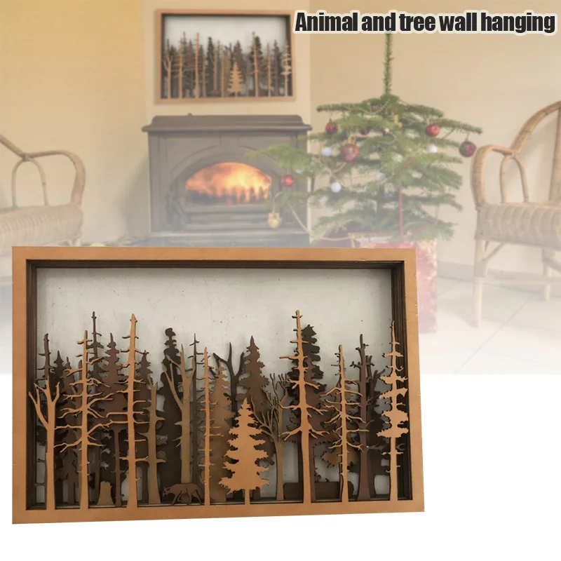 

Wooden Foxes Wall Hanging Modern Framed Artwork Decorations Crafts for Bedroom Office Kitchen Decoration BDF99