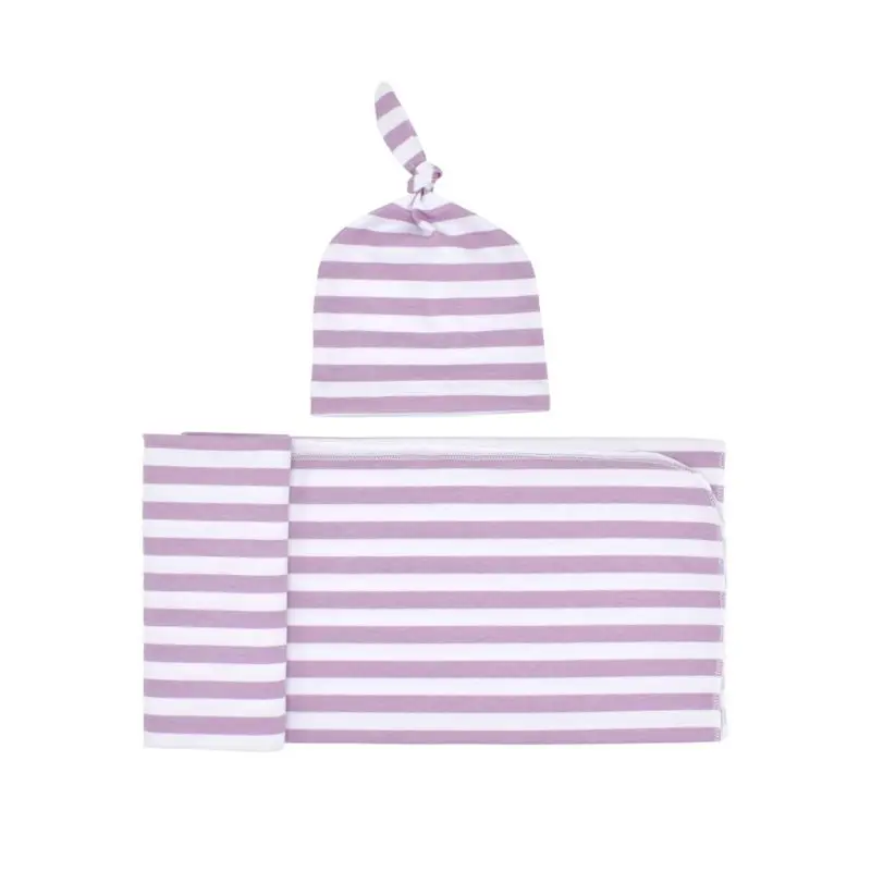 Новорожденный искусственный хлопок пеленать с детской шапочкой набор Полосатое