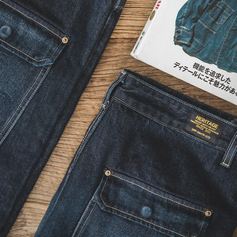 Мужские прямые джинсы с инструментами Maden Осенние тяжелые в стиле ретро | Мужская