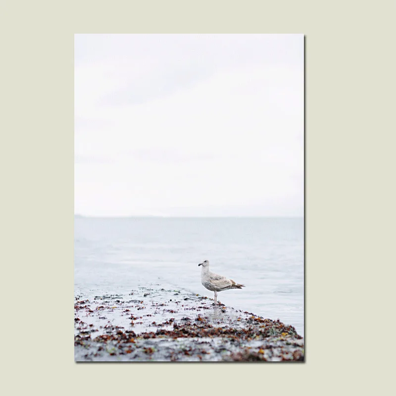 Nordic Sea Beach Beautiful Girl Posters And Prints Birds Wall Art Canvas Painting Two Pictures For Living Room Unframed | Дом и сад