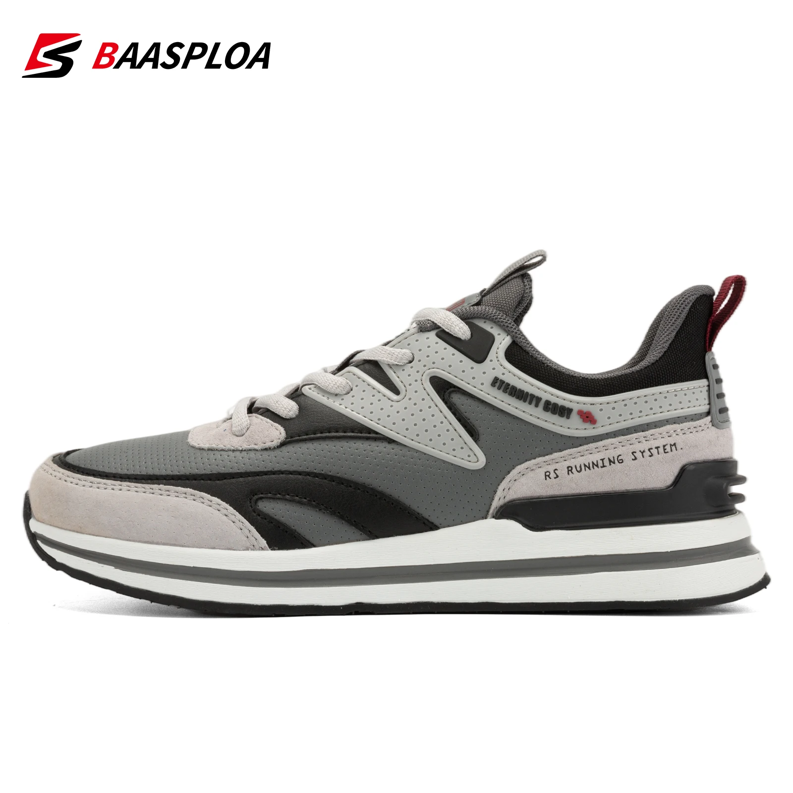 Baasploa New Men Leather Running Shoes Lightweight Non-slip Sneakers Fashion Male Casual Comfortable Lace Up Walking Tenis Shoes