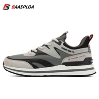 baasploa new men leather running shoes lightweight non slip sneakers fashion male casual comfortable lace up walking tenis shoes