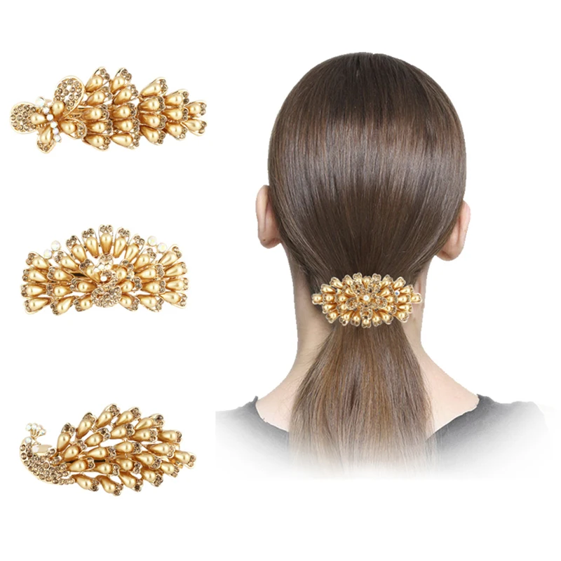 Большой Размеры высокое качество сплава заколки золотой цветок павлин блестящие