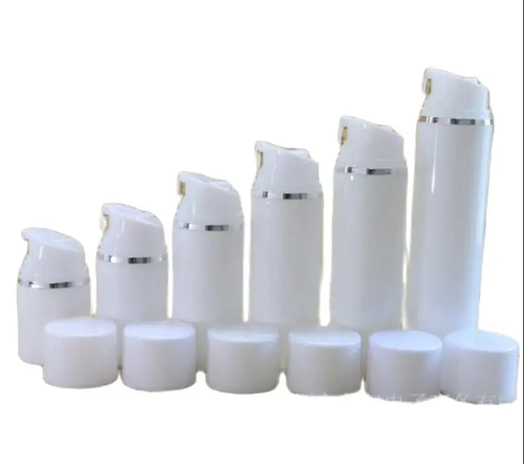 Белая пластиковая безвоздушная бутылка 30 мл с серебряной линией белой крышкой