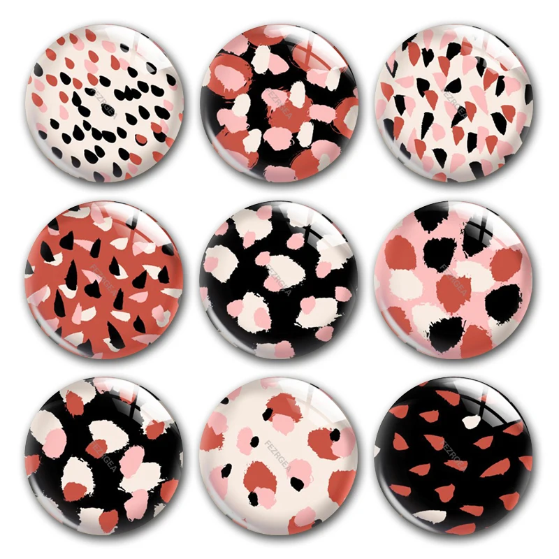 

Handmade Pink Patterns Animal Prints Leopard Round Photo Glass Cabochons Demo Flat Back DIY Jewelry Making Findings Accessory