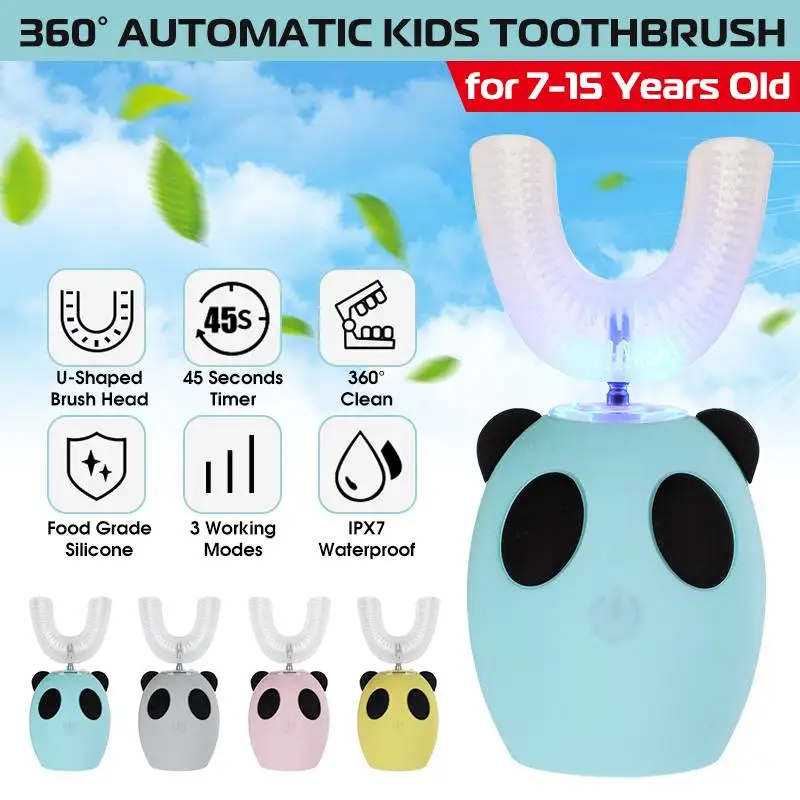 

U Shape 360°Automatic Electric Ultrasonic Toothbrush 3 Working Modes IPX7 Full Body Waterproof USB Charging for Aged 7-15