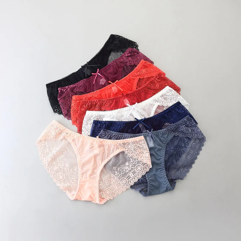 Женские сексуальные кружевные трусики с низкой талией трусы вышивкой ажурные