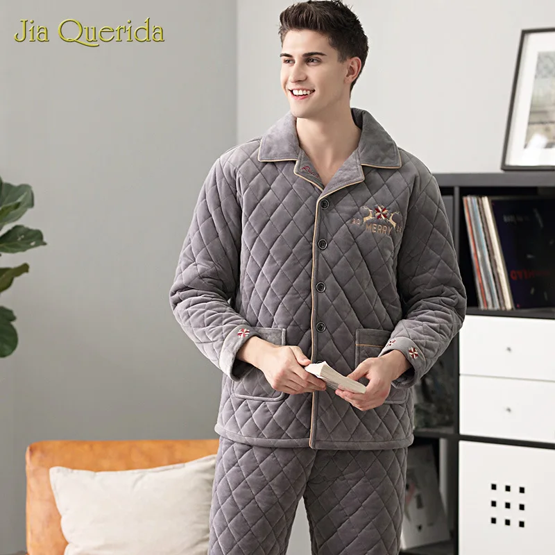 Пижама Мужская зимняя бархатная трехслойная с подкладкой размера плюс