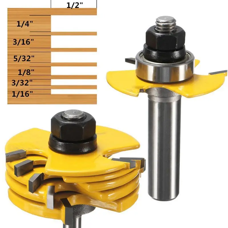 

2Pcs Slot Cutter 3 Wing Router Bit 1/2 &1/4 Inch Shank Adjustable Woodworking Tool