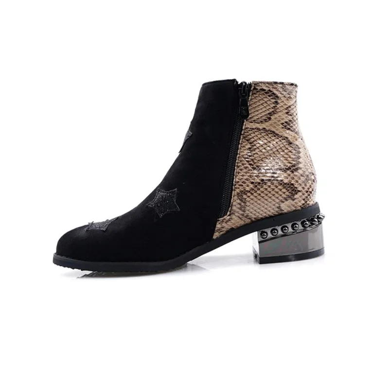 Женские нескользящие ботильоны на толстой подошве с заостренным носком молнии в