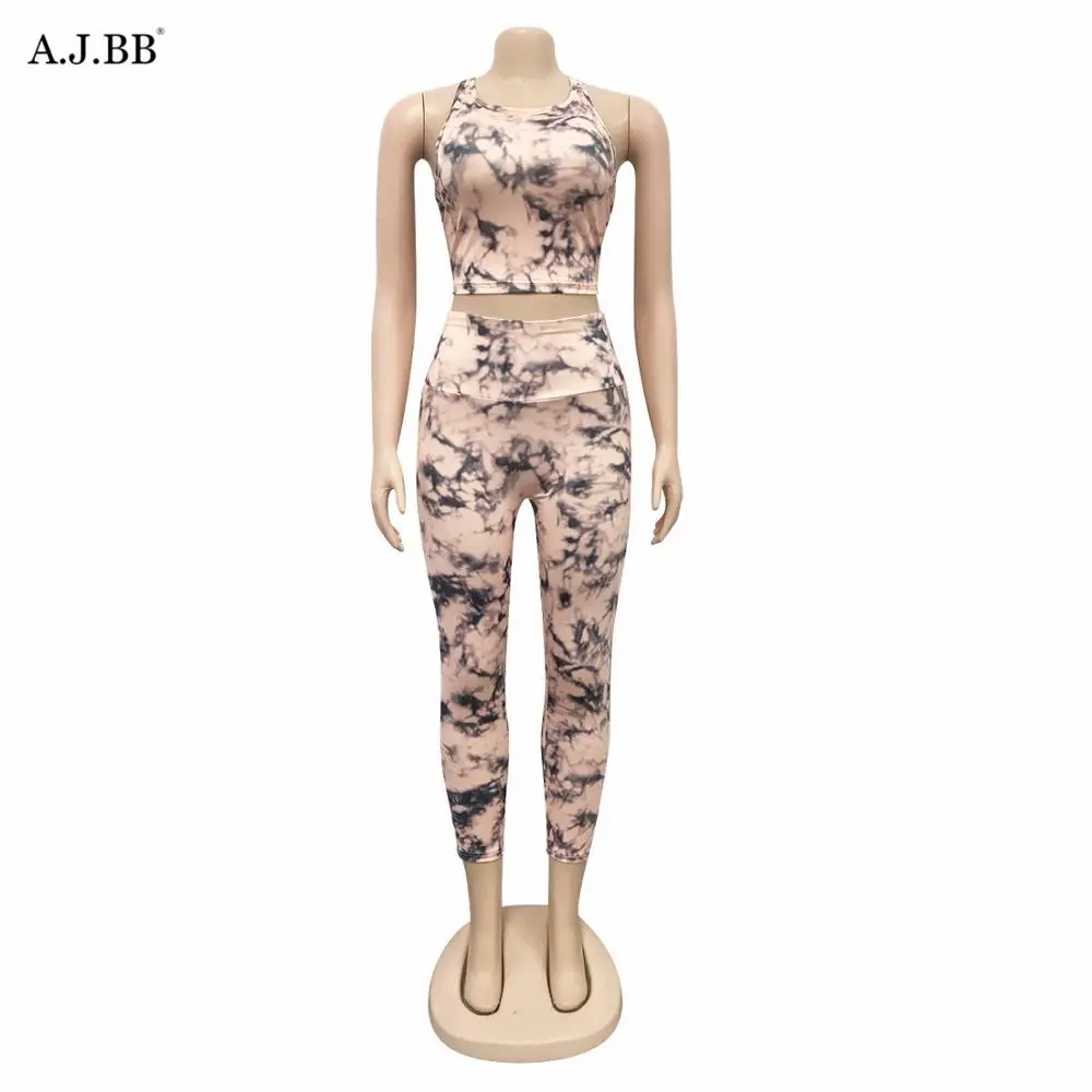 

European sexy home printing women's suit fashion slim o-neck sleeveless vest and pants women's two-piece set