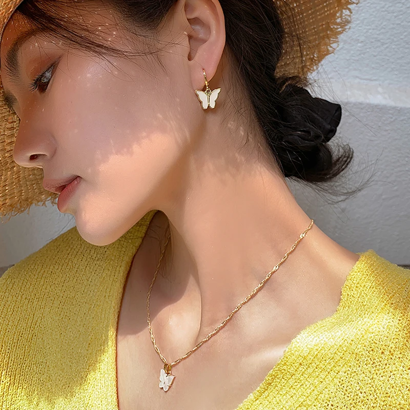 Bohemian Candy Color Butterfly Stud Earrings Charm Necklaces Jewelry Sets For Women Trendy Sweet Colorful Fashion Bijoux |