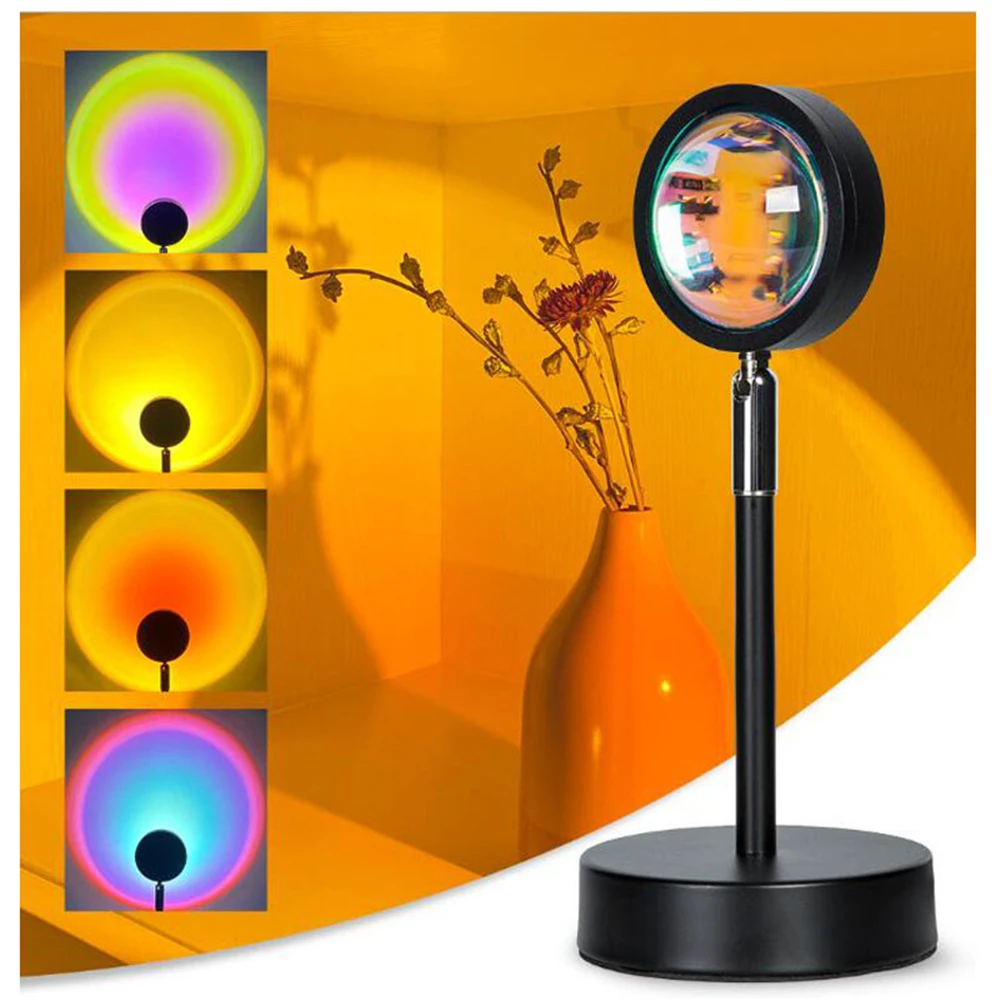

Retro Sunset Rainbow LED Light Spotlight Projection Lamp Photography Light Background Projector Indoor Decor Room Bar Decoration